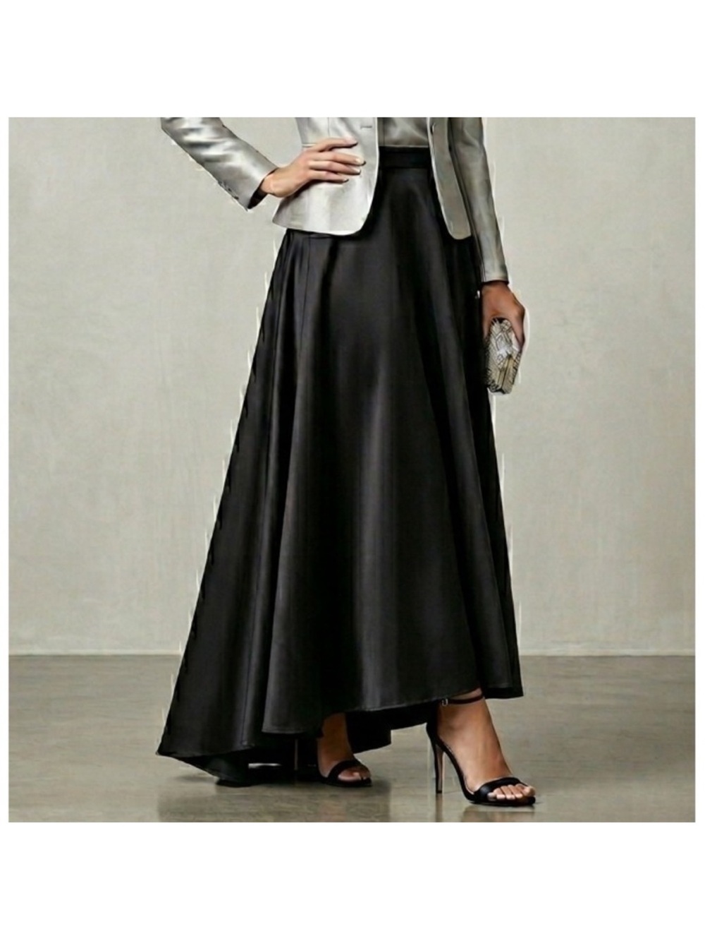 Tadashi Collection Black Satin High Low Formal Maxi Skirt
